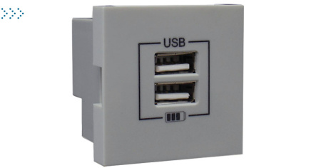 Двойная USB розетка, зарядная, серебро